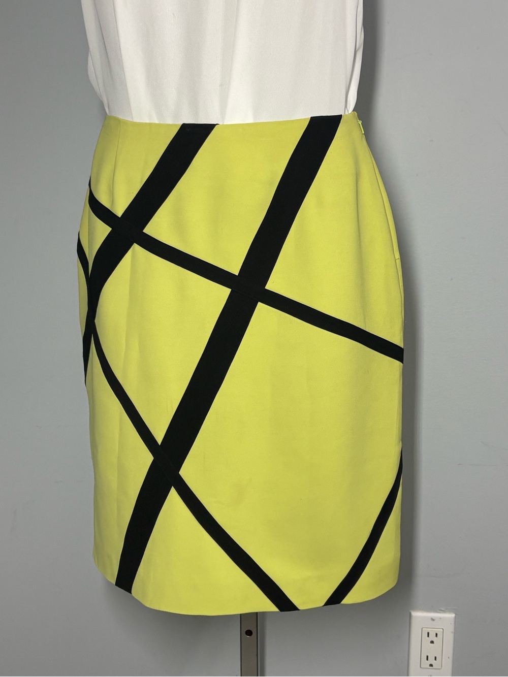 Grace Yellow Pencil Skirt with Black Graphic Stripes